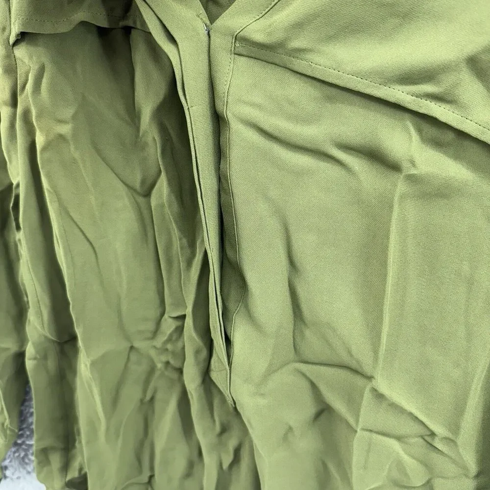 J. Crew 1/2 Button Oxford Shirt Size 2 Green Womens‎ Blouse 100% Viscose L/S Top